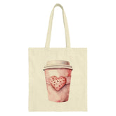 Coffee Cup Heart Tote Bag, Valentine Gift, Cute Coffee, Gift for Her, Kawaii Tote, Trendy Tote, Book Bag, Shopping Tote, Canvas Tote Bag - Tawshia